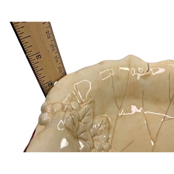 Hallmark Embossed Grape Leaf and Fruit Ceramic Bowl Wine and Ivory 8 1/2" - Picture 11 of 12